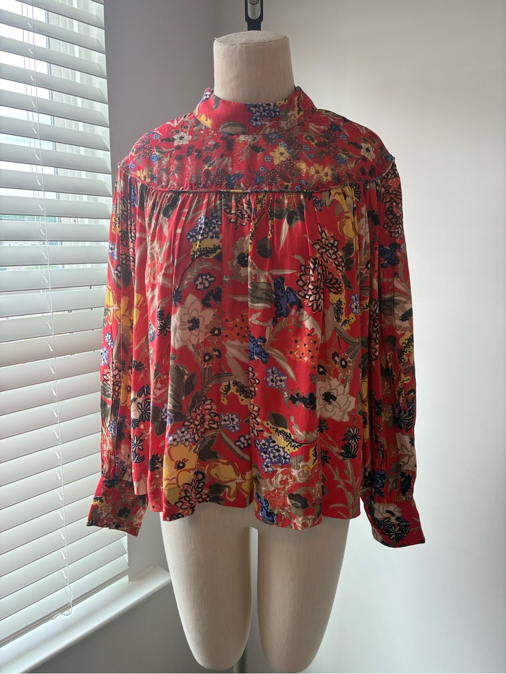 French Connection Women's Long Sleeve Floral Smock Long Sleeve Blouse